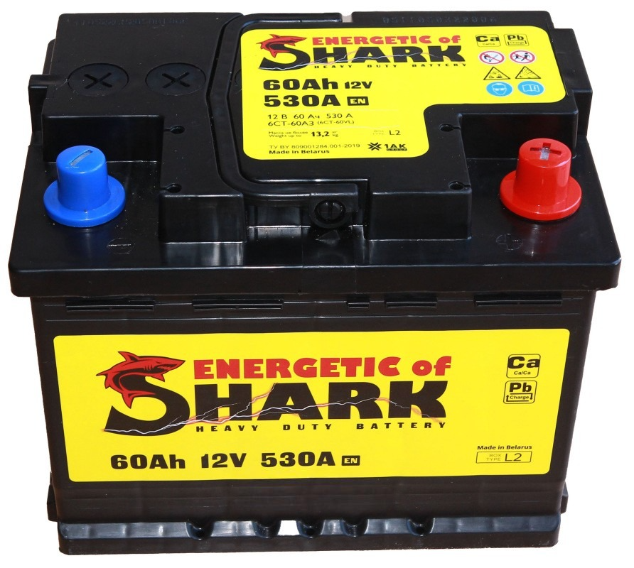 Батарея аккумуляторная ENERGETIC of SHARK ES603R 60А/ч 530А обратная полярн. стандартные (Европа) клеммы