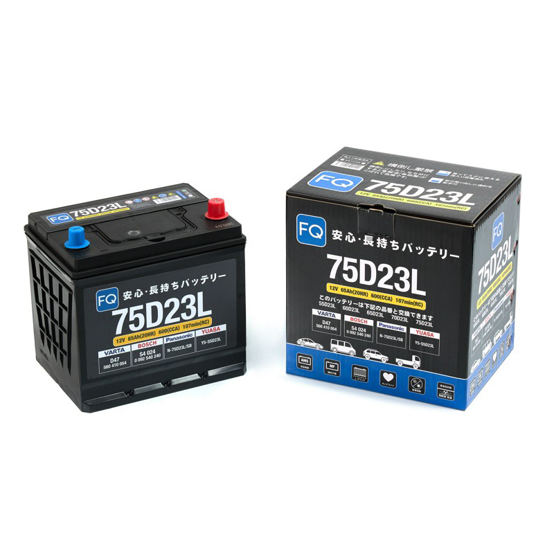 Батарея аккумуляторная FQ 75D23L 65А/ч 600А 12В обратная полярн. выносные (Азия) клеммы 